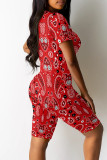 Casual Print Patchwork O Neck Short Sleeve Two Pieces