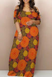 Street Print Backless Patchwork Off Shoulder Long Dresses