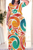 Casual Print Patchwork O Neck Straight Dresses