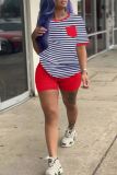 Casual Print Basic O Neck Short Sleeve Two Pieces