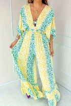 Casual Leopard Print Patchwork Deep V Neck Plus Size Jumpsuits