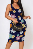 Casual Geometric Print Animal Print Flowers Contrast U Neck Printed Dresses