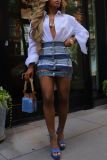 Sexy Patchwork Hollow Out Pocket Buttons High Waist Skinny Denim Skirts
