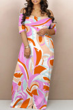 Casual Geometric Print Butterfly Print Contrast Off Shoulder Printed Dresses