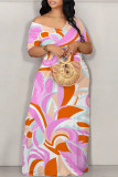 Casual Geometric Print Butterfly Print Contrast Off Shoulder Printed Dresses