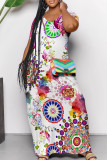 Casual Print Pocket Patchwork V Neck Long Dresses