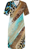 Casual Print Pocket Patchwork V Neck Straight Plus Size Dresses
