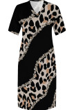 Casual Print Pocket Patchwork V Neck Straight Plus Size Dresses