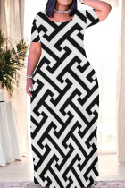 Casual Daily Geometric Print Contrast O Neck Printed Dresses