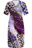 Casual Print Pocket Patchwork V Neck Straight Plus Size Dresses