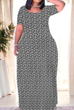 Casual Print Patchwork O Neck Straight Dresses