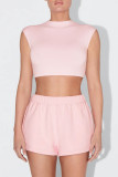 Sexy Solid Color Patchwork O Neck Sleeveless Two Pieces