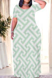 Casual Daily Geometric Print Contrast O Neck Printed Dresses