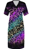 Casual Print Pocket Patchwork V Neck Straight Plus Size Dresses