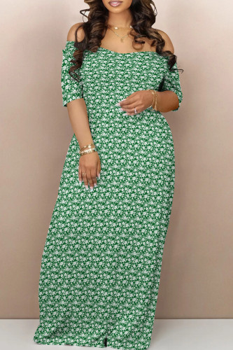 Casual Print Backless Patchwork Off Shoulder Long Dresses