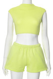 Sexy Solid Color Patchwork O Neck Sleeveless Two Pieces