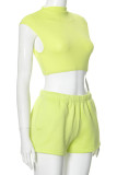 Sexy Solid Color Patchwork O Neck Sleeveless Two Pieces