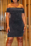 Sexy Solid Color Patchwork Off Shoulder Wrapped Skirt Dresses