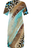 Casual Print Pocket Patchwork V Neck Straight Plus Size Dresses