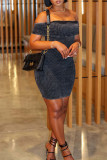 Sexy Solid Color Patchwork Off Shoulder Wrapped Skirt Dresses