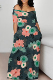 Casual Floral Print Patchwork Off Shoulder Printed Dresses