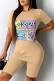 Casual Daily Cartoon Print Contrast O Neck Short Sleeve Two Pieces