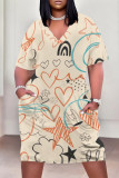 Casual Geometric Print The stars Pocket V Neck Printed Plus Size Dresses
