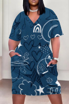 Casual Geometric Print The stars Pocket V Neck Printed Plus Size Dresses