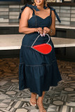 Casual Solid Bandage Backless Spaghetti Strap Long Plus Size Dresses
