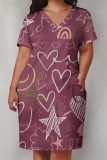 Casual Geometric Print The stars Pocket V Neck Printed Plus Size Dresses