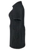 Casual Daily Solid Color Buttons Patchwork Turndown Collar Denim Plus Size Dresses