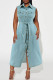 Casual Solid Color With Belt Turndown Collar Denim Plus Size Dresses