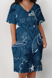 Casual Geometric Print The stars Pocket V Neck Printed Plus Size Dresses