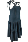 Casual Solid Bandage Backless Spaghetti Strap Long Plus Size Dresses