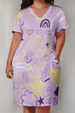 Casual Geometric Print The stars Pocket V Neck Printed Plus Size Dresses