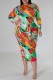 Casual Floral Print Basic O Neck Long Sleeve Plus Size Dresses