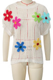 Sexy Casual Flowers Patchwork Hollow Out See-Through O Neck T-Shirts