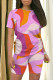Casual Geometric Print Contrast O Neck Short Sleeve Two Pieces