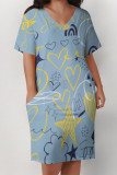 Casual Geometric Print The stars Pocket V Neck Printed Plus Size Dresses