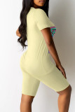 Casual Daily Cartoon Print Contrast O Neck Short Sleeve Two Pieces