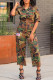 Casual Camouflage Print Patchwork Turndown Collar Regular Jumpsuits