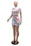 Casual Daily Letter Print Graffiti O Neck Short Sleeve Two Pieces