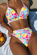Sportswear Print Backless Patchwork Swimwears(With Paddings)