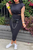 Casual Solid Color Basic O Neck Sleeveless Two Pieces