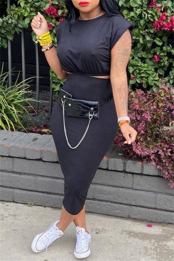 Casual Solid Color Basic O Neck Sleeveless Two Pieces