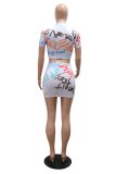 Casual Daily Letter Print Graffiti O Neck Short Sleeve Two Pieces