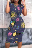 Casual Daily Cartoon Print O Neck Printed Short Sleeve Dress