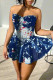 Sexy Tie Dye Backless Patchwork Ruffle Irregular Hem Strapless Sleeveless Regular Denim Dresses