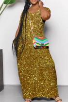 Casual Print Pocket Patchwork V Neck Straight Dresses(Imitation Sequins)