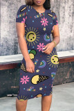 Casual Daily Cartoon Print O Neck Printed Short Sleeve Dress